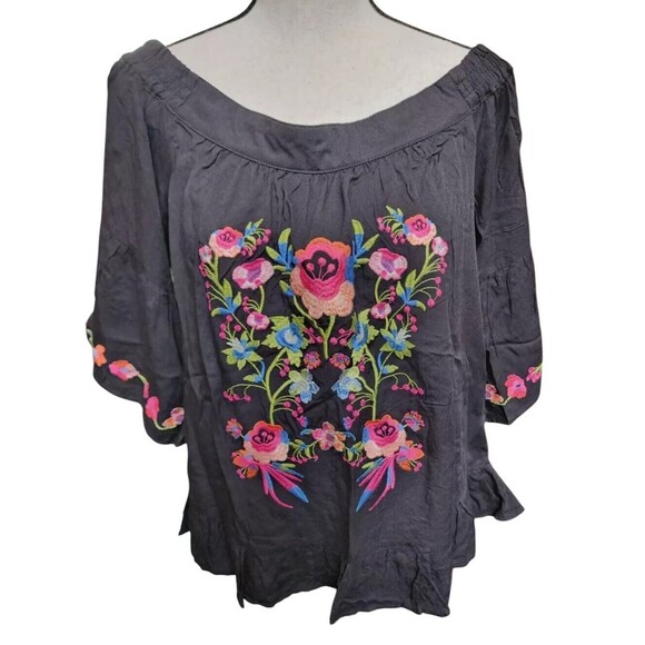 Muselooks Tops - Muselooks Black Embroidered Top Size Large Peasant Boho Hippie NWT